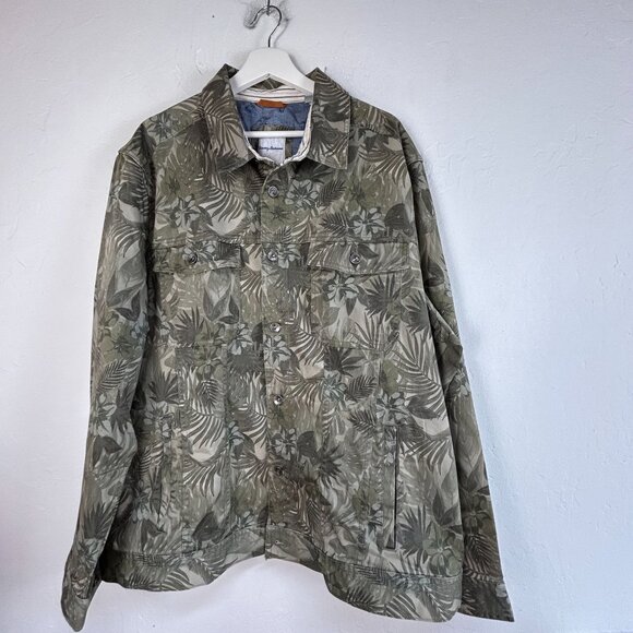 Tommy Bahama Mens 2XL Boracay Como Camo Trucker Jacket Tea Leaf Green Pockets - Picture 1 of 8